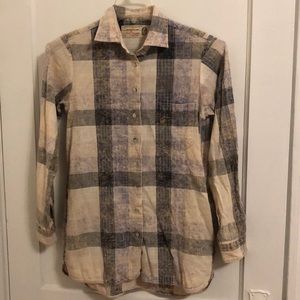 Distressed plaid button up shirt